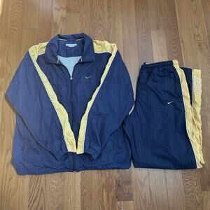 VTG Y2K Nike Team Tracksuit Sz L Jacket & Pants Set Training Gym Blue Gold